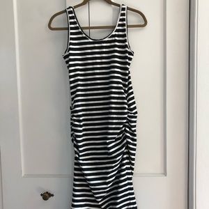 Old Navy Fitted Maternity Dress Black White Striped Small